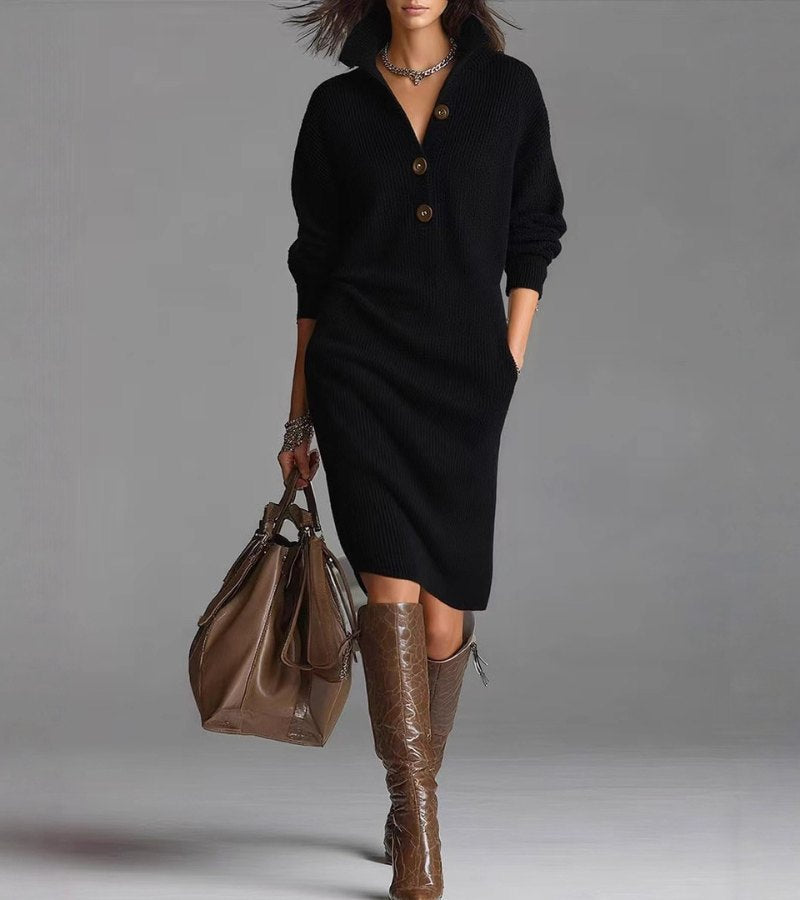 Morae-Amsterdam® | Elegante Winter Jurk Met Knopen