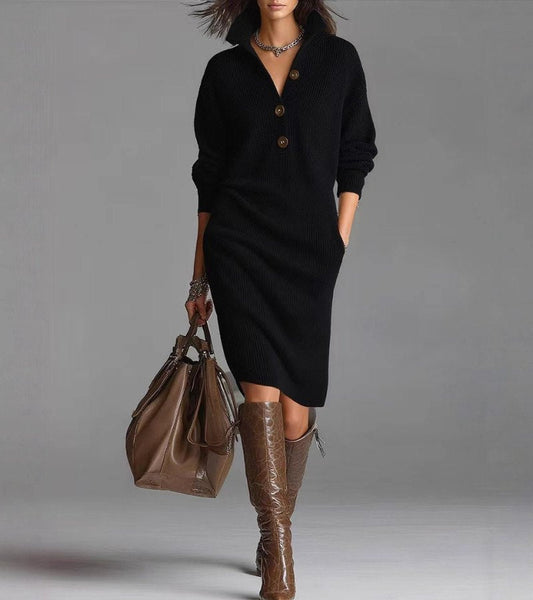Morae-Amsterdam® | Elegante Winter Jurk Met Knopen