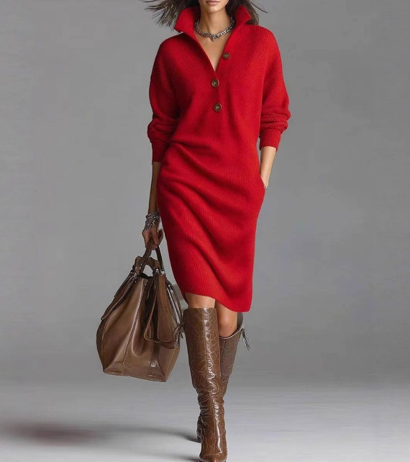 Morae-Amsterdam® | Elegante Winter Jurk Met Knopen