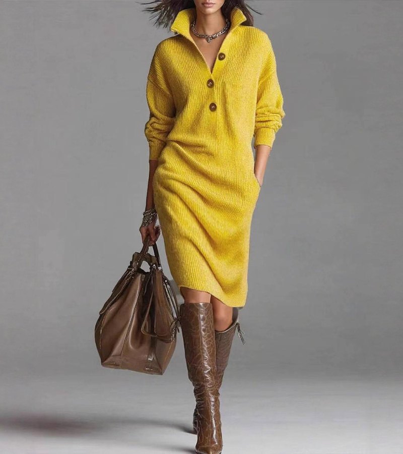 Morae-Amsterdam® | Elegante Winter Jurk Met Knopen